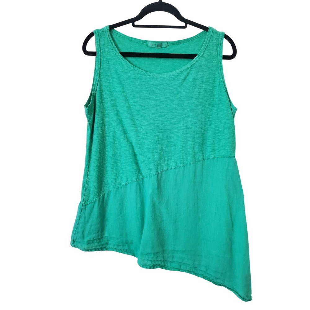 Cut Loose Green Linen Cotton Asymmetrical Top Tunic Made in USA Small